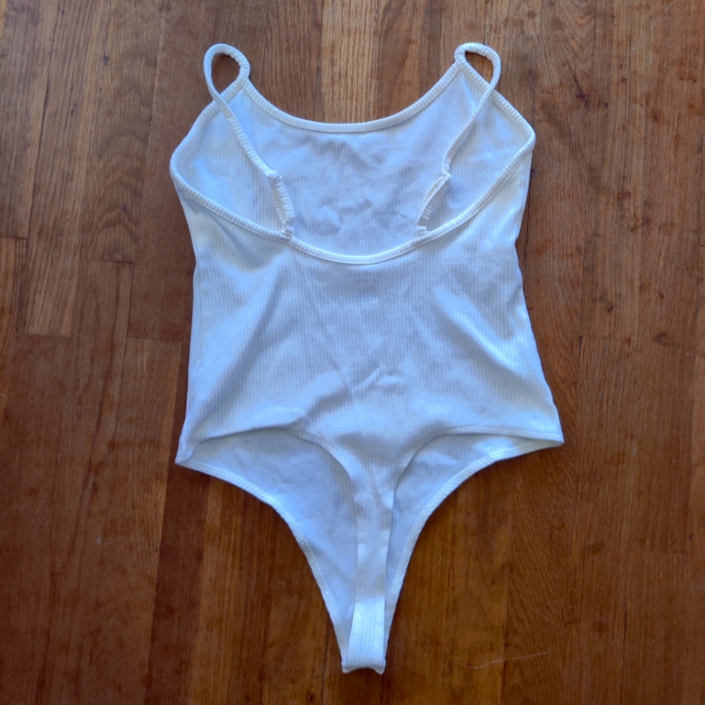 American Eagle Ribbed Bodysuit White Women's XL